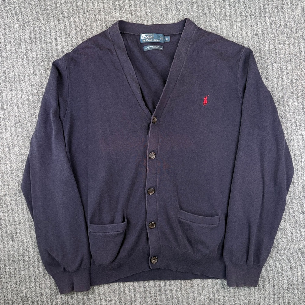 Vintage Polo Ralph Lauren Cardigan Sweater Mens XL Blue Cotton Preppy 90s